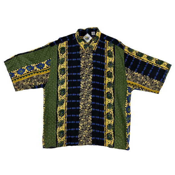 Next Original Men Green/Yellow Short Sleeve Button Up Men Size XL‎ - Picture 1 of 6